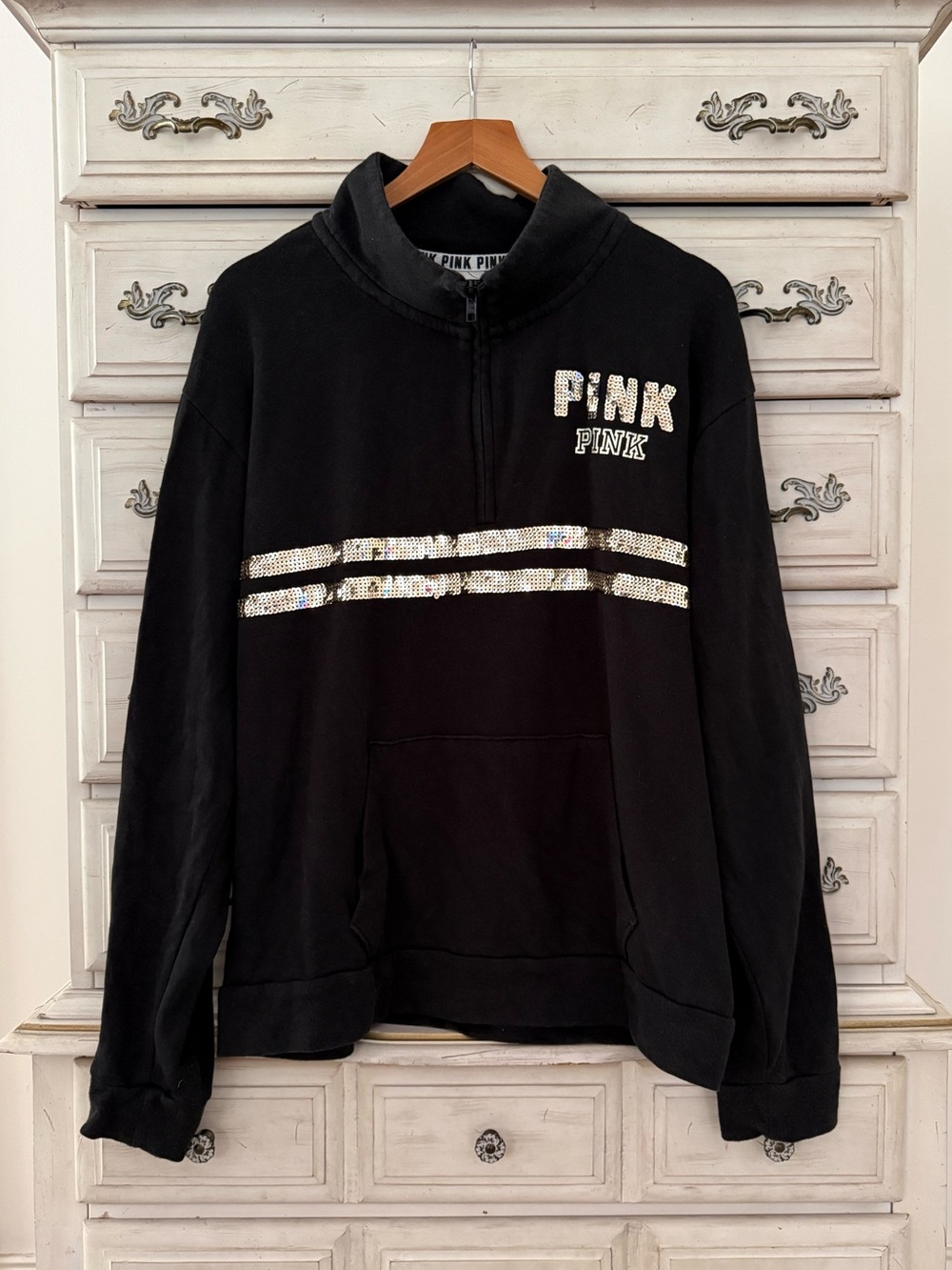 Pink Victoria’s Secret Black Sequin Pullover